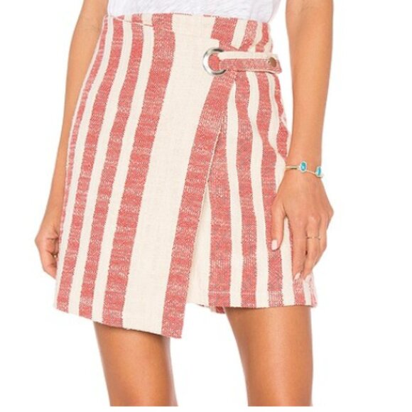 Free People Its A Wrap Skirt S Coastal Striped Lined Beachy Red Cream Peppermint - Picture 10 of 10